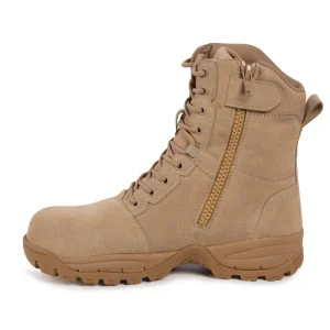 Men’s Durable Outdoor Construction Tactical Safety Boots with Zipper Winter Suitable Mesh Lining Shoes