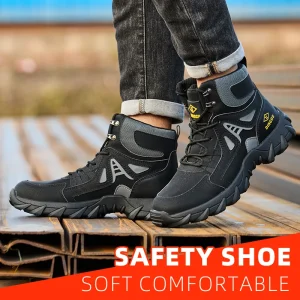 Men’s EU Steel Toe Safety Shoes Anti slip Wear resistant Anti crush for Factory Warehouse Construction Industrial Work