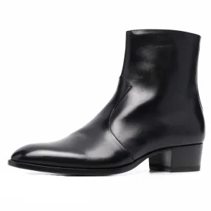 Men’s Eco Friendly All Season Dress Boots Black Anti Slip Genuine Leather Ankle Height Formal Wear