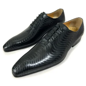 Men’s Elegant Printed Luxury Cow Leather Shoes Blue Black Pointed Toe for Office Business Wedding Autumn Work
