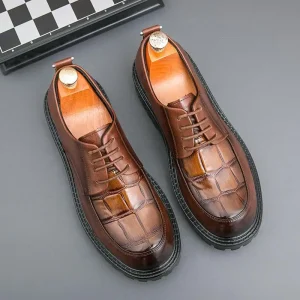 Men’s Embossed Derby Shoes Lace Up Platform Dress Shoes With Chunky Sole Comfortable Footwear Daily Wear and Formal Occasions