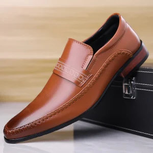 Men’s European American Four Seasons Breathable Business Casual Shoes British Style Pointed Toe Slip On Wedding Shoes Rubber