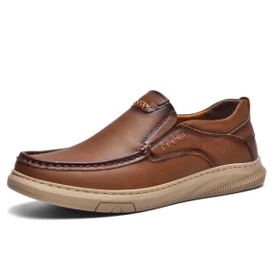 Men’s Executive Leather Shoes Real Cow Leather Flat Slip-on Dressing Boots Winter Spring Use Low Profile Office