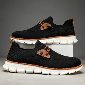 Men’s Fashion Breathable Stretch Fabric Upper Walking Shoes with Lace-up Closure Cushioning Anti-slip Casual Outdoor Lightweight