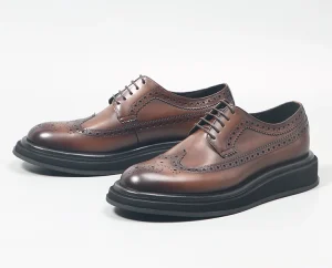 Men’s Fashion Business Casual Leather Shoes Thick Bottom Genuine Leather with Oxford Outsole for Winter