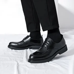 Men’s Fashion Business Dress Shoes Black Leather with Oxford Outsole Breathable and Size 44 for Office Use