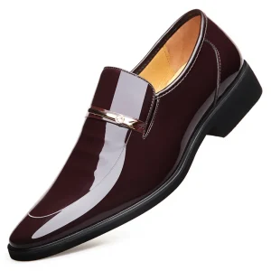 Men’s Fashion Trend Soft Pointy Business Dress Men’s Leather Cover Feet Lacquered Leather Cushioning Wedding Shoes