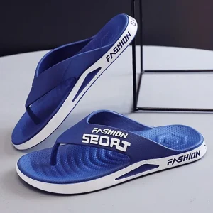 Men’s Fashionable Open Toe PVC Upper Flip-flops Beach Slippers Summer Non-slip Thick-soled Outdoor Shoes