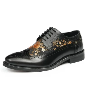 Men’s Flat Lace up Loafers Thick Sole Round Toe Cowhide Genuine Leather Dress Shoes for Wedding