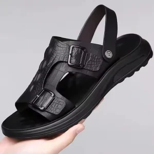 Men’s Flat Sandals Durable Thick-Soled Waterproof Summer Beach Shoes Anti-Slippery for Dry and Wet Use