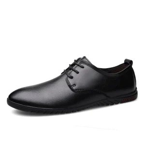 Men’s Flats Derby Dress Uniform Oxford Shoes Flat Heeled Low Top Lace Up Leather Formal Round Toe Business Casual Lightweight