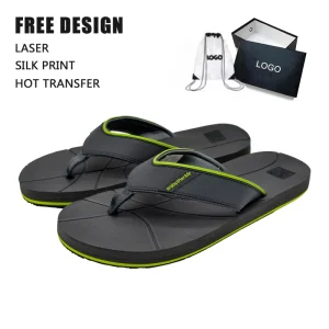 Men’s Flip Flops Custom Logo PU Leather Strap EVA Sole Non slip Lightweight Outdoor Thong Sandals Factory Direct