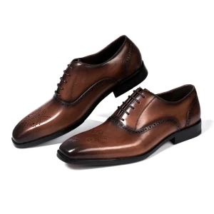 Men’s Formal Dress Leather Shoes Comfortable Lace-Up Business Oxford Design for Weddings