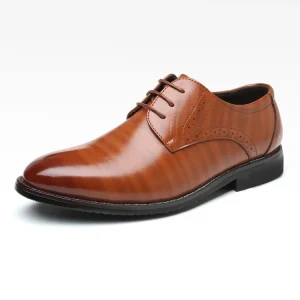 Men’s Formal Dress Shoes with Pointed Toe British Style Button Closure Leather Bag for Office Wedding Solid Pattern for Spring