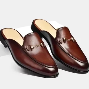 Men’s Formal Flat Leather Dress Shoes Men’s Half Leather Mules Low Heel Casual Shoes Tassel Monk Strap Loafers