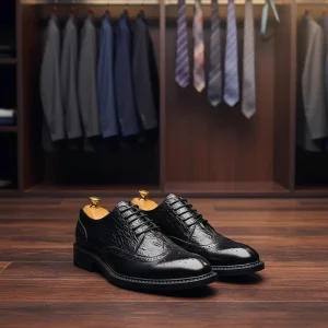 Men’s Formal Leather Oxfords Breathable Lace up Low Heel Wedding Dress Shoes Wenzhou Origin