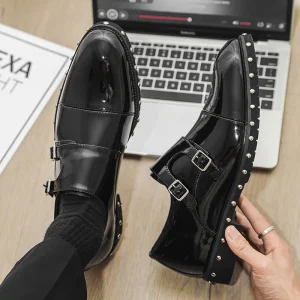 Men’s Formal Shoes Double Monk Strap Shoes Studded Platform Dress Shoes Punk Style Formal & Casual Footwear