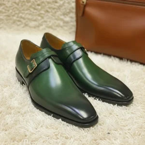 Men’s Formal Single Monk Strap Shoes Hand Finished Leather Business Shoes Plus Size EU 48 Dress Shoes