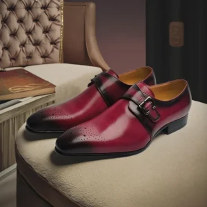Men’s Formal Wedding Shoes Slip On Pointed Toe Genuine Leather Oxfords with Metal Buttons