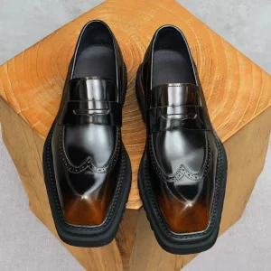 Men’s Genuine Cow Leather Oxford Shoes Flat Lace-Up Business Office Shoes Comfortable Non-Slip Rubber Outsole