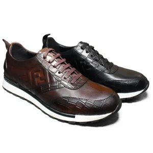 Men’s Genuine Cowhide Casual Leather Sports Shoes Non-slip Sole Elastic Band Lace-Up Closure