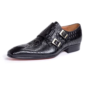 Men’s Genuine Cowhide Leather Casual Dress Shoes & Oxfords Autumn Party Wedding Double Monk Strap Shoes