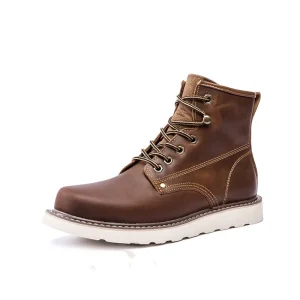 Men’s Genuine Leather Boots Outdoor Lace Up Fashion Leather Boots Big Size 49