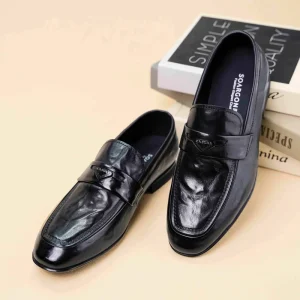 Men’s Genuine Leather Business Casual Dress Shoes Round Toe Slip on Ideal for Weddings & Formal Occasions