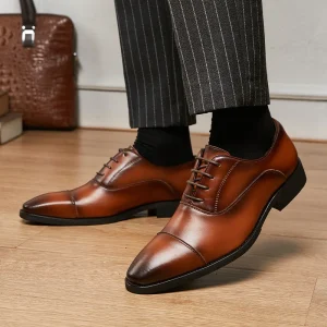 Men’s Genuine Leather Business & Office Casual Dress Shoes Anti Slippery Wear Resistant Light Weight Autumn Brown