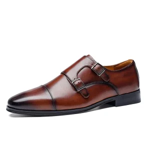 Men’s Genuine Leather Dress Shoes Classic Retro Monk Strap Business & Wedding Style for Autumn & Winter Season