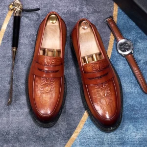 Men’s Genuine Leather Handmade Formal Slip on Loafers Oxford Shoes for Business Banquet