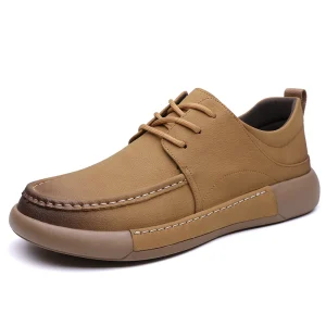 Men’s Genuine Leather Lace Up Casual Shoes Thick Sole Platform Boat Shoes for Daily Wear