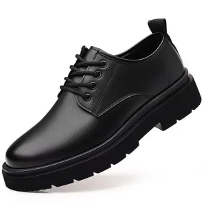 Men’s Genuine Leather Lace-Up Closed Toe Wedding Shoes Autumn Business Casual Shoes Anti-Slip Round Head Tooling