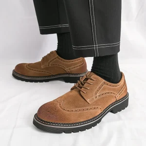 Men’s Genuine Leather Lace Up Loafers Formal Office Career Wedding Shoes Breathable Anti Slippery Hard Wearing