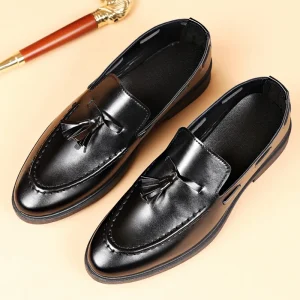Men’s Genuine Leather Loafer Custom Logo Pointed Toe Slip-On Dress Casual Comfort Spring Summer Shoes Anti-Slippery Wedding