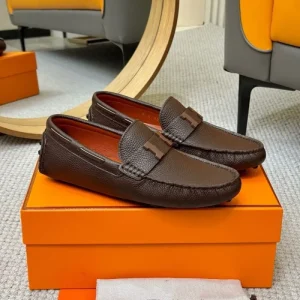 Men’s Genuine Leather Loafers Slip Shoes Comfort Non-Slip Rubber Sole Buckle Business Casual Driving All Seasons Strip Commuting
