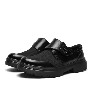 Men’s Genuine Leather Mesh Casual Loafers Breathable Slip on Thick Bottom Shock Absorption Non slip Comfortable Lightweight