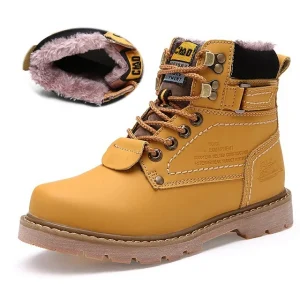 Men’s Genuine Leather Mid Cut Steel Toe Safety Shoes British-Style Anti-Slip Industrial Security Boots Rubber Winter Spring