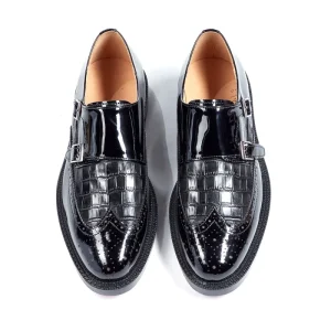 Men’s Genuine Leather Monk Strap Dress Shoes Pattern Design Business Formal Casual Shoes for Office Wedding