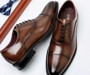 Men’s Genuine Leather Oxford Formal Business Shoes Height Increasing Three Joint Lace Up Breathable Anti Slip British Style