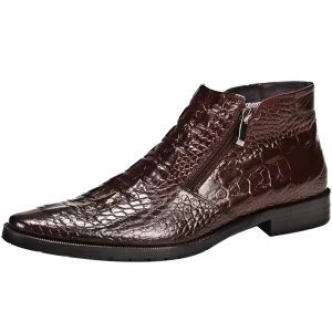 Men’s Genuine Leather Pattern Shoes British Style High-top Boots Business Pointed