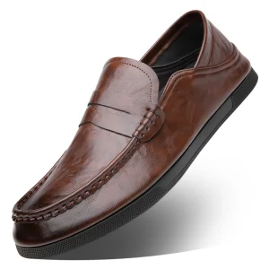 Men’s Genuine Leather Penny Loafers Business Formal Casual Dress Leather Shoes
