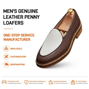 Men’s Genuine Leather Penny Loafers Two Tone Business Dress Shoes Custom Logo & Genuine Leather Shoes