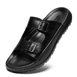 Men’s Genuine Leather Platform Sandals Thick Sole Height Increasing Slippers Comfortable Casual Summer Outdoor Slide Shoes
