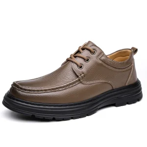 Men’s Genuine Leather Round Toe Casual Shoes Non-Slip Thick Sole Work Shoes