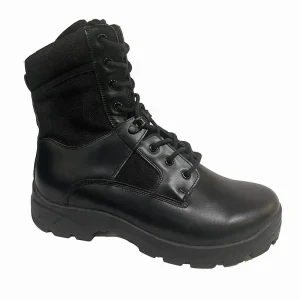 Men’s Genuine Leather Safety Toe Tactical Boots Non Slip Rubber Outsole Hiking & Training Shoes with Side Zipper