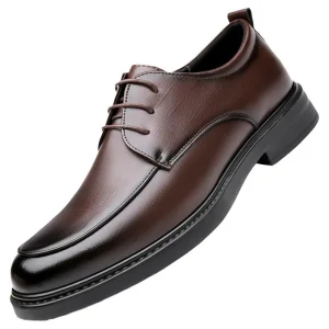 Men’s Genuine Leather Single Strap Dress Shoes Suede Insole Soft Bottom Black Waterproof for Autumn Winter Business Wear