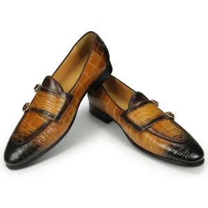 Men’s Genuine Leather Slip On Loafers Casual Office Wedding Dress Shoes Soft Printing Brown Black Yellow for Autumn Winter