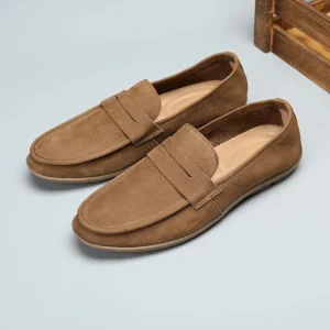 Mens Genuine Leather Suede Loafers Penny Slip Driving Shoes Casual Business Lightweight Comfort Flats Rubber Outsole Soft Soled