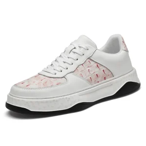 Men’s Genuine Leather Upper Anti Slip Breathable Lightweight Lace Up Round Toe Walking Sport Shoes with Rubber Midsole
